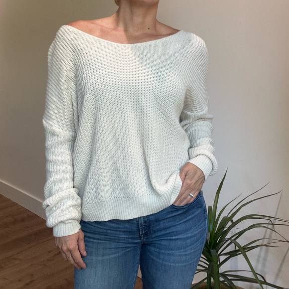 Creamy White Twisted Back Drop Shoulder Sweater - Size Large - Picture 3 of 6